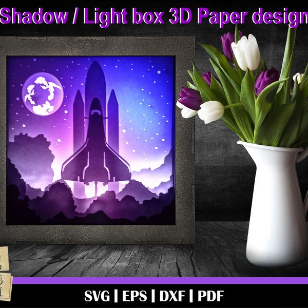 Shuttle launch 3D Light Box, 3D Shadow Box, 3D Paper Cut Template, Space 4, Spaceship svg, Astronaut svg, Rocket svg, Planet svg, Space svg