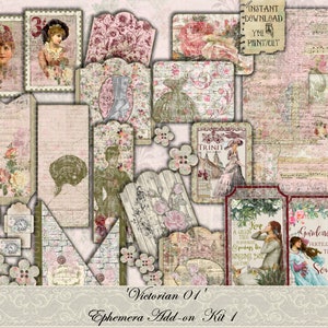 Shabby Chic, Victoriaanse, Add-on 01, Junk Journal Kit, Rozen, Kant, Roze, Afdrukbaar Papier, Bloemen, Afdrukbaar, Ephemera, Collage Blad, Vintage