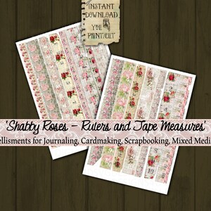 Rulers, Tape Measure, Shabby, Roses, Vintage, Ephemera, Embellishment ...