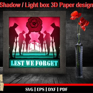Lest We Forget 3D Light box | Memorial shadow box svg, Light Box SVG, 3D Shadow Box SVG, 3D Light box template, Fallen soldier svg, Memorial