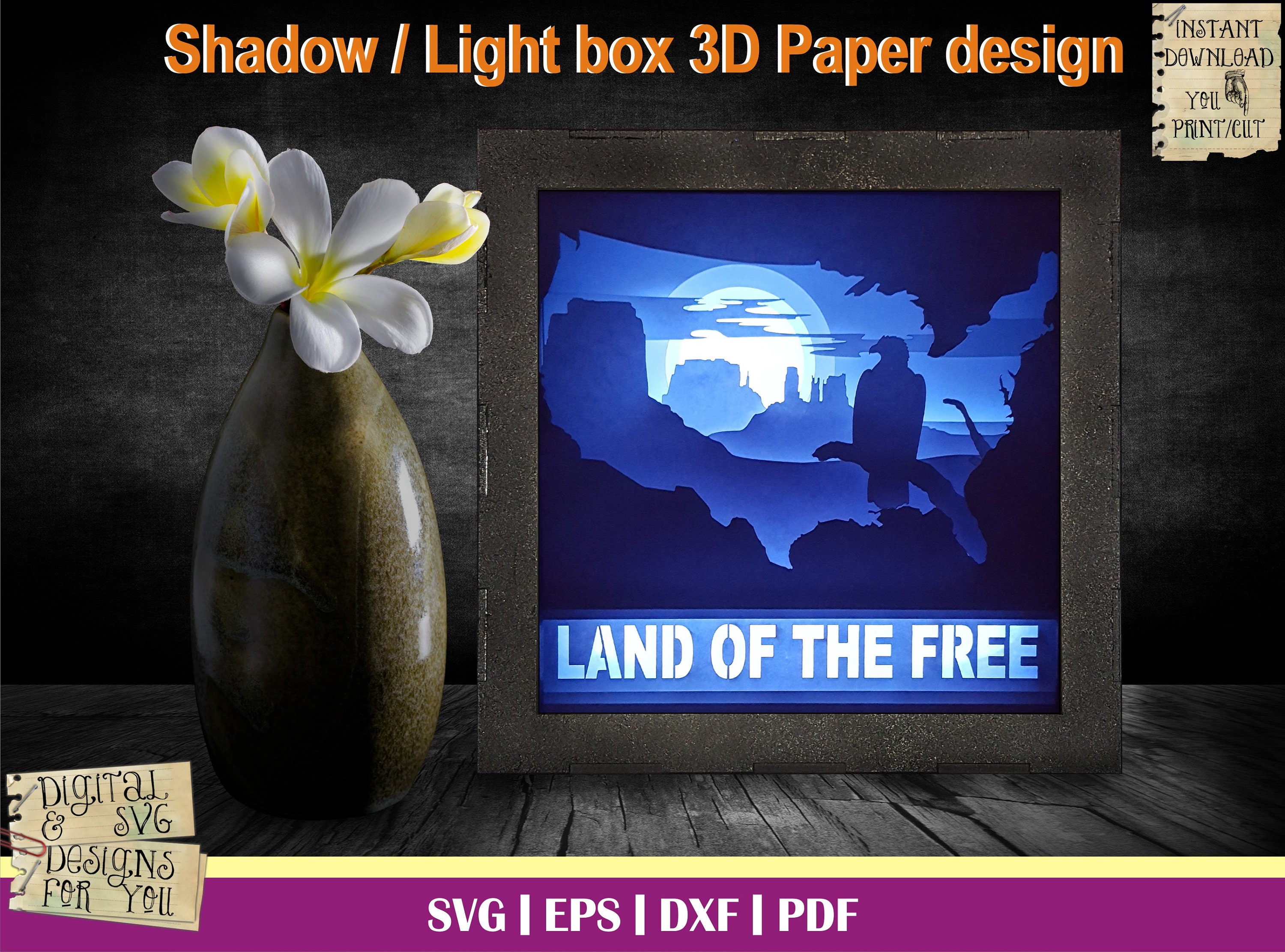 Land of the Free 3D Paper Cut Template Light Box SVG 3D - Etsy