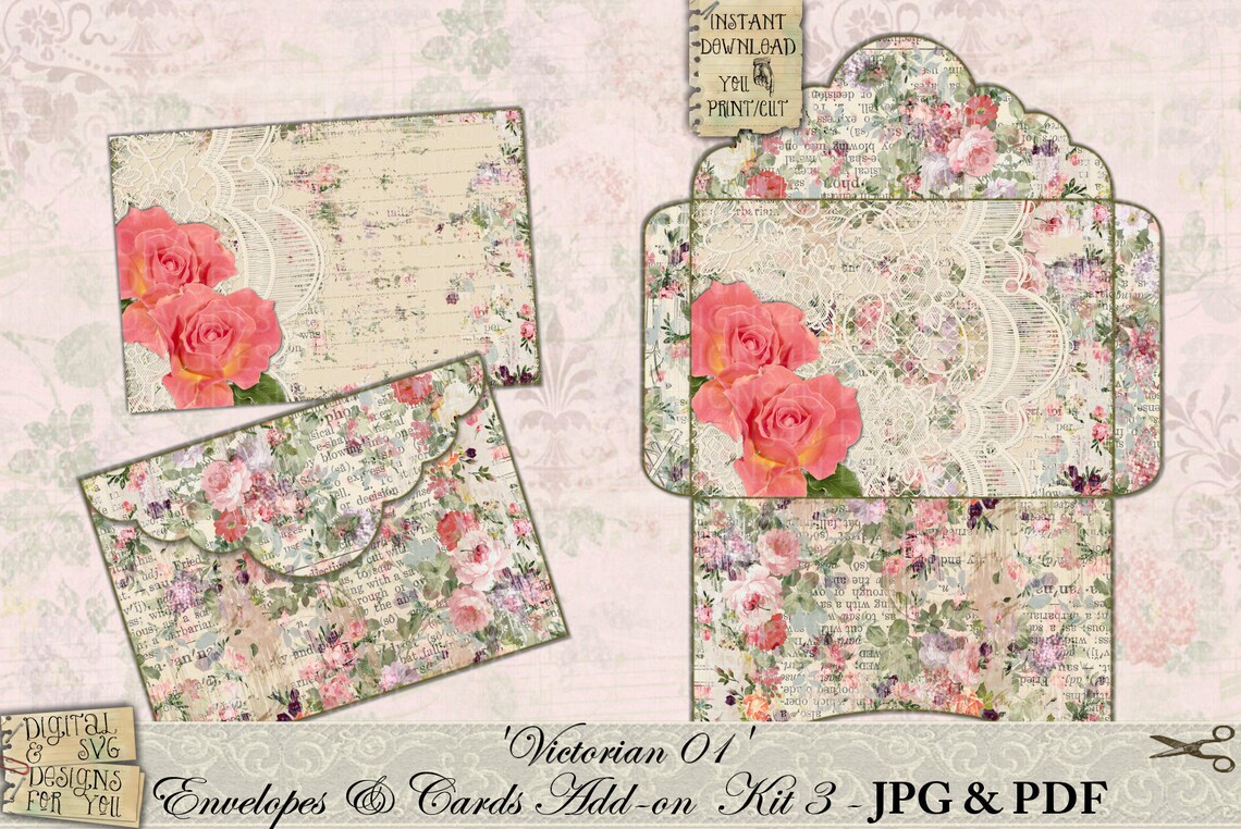 Shabby Chic, Victorian, Envelopes, Cards, Add-on 03, Junk Journal, Kit ...