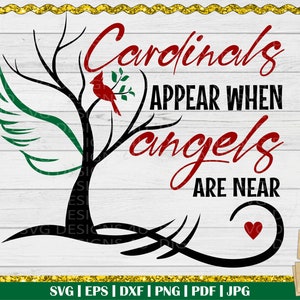 Cardeais aparecem quando anjos estão por perto svg, Asas de anjo, Anjo svg, Cardeal svg, Memorial svg, Cardeal no galho, Saudades de você, Amor svg