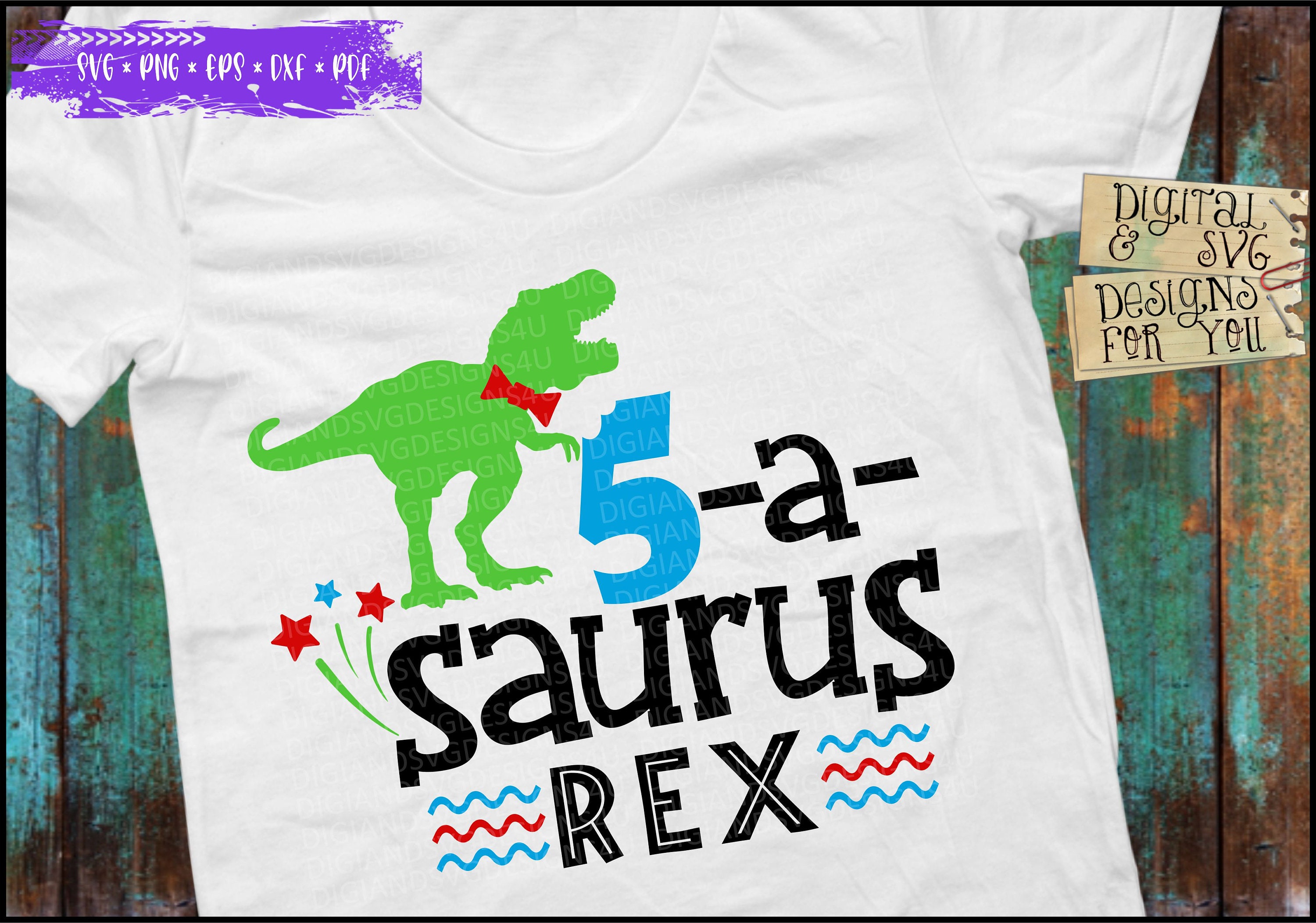 Download 5 a saurus Rex svg png dxf pdf 5th Birthday Svg Dinosaur ...