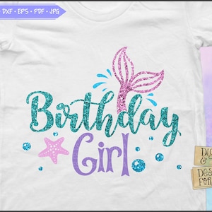 Svg d'anniversaire de sirène, anniversaire fille sirène svg, svg queue de sirène, fichier coupe sirène pour filles, clipart sirène, fête sirène, chemise sirène