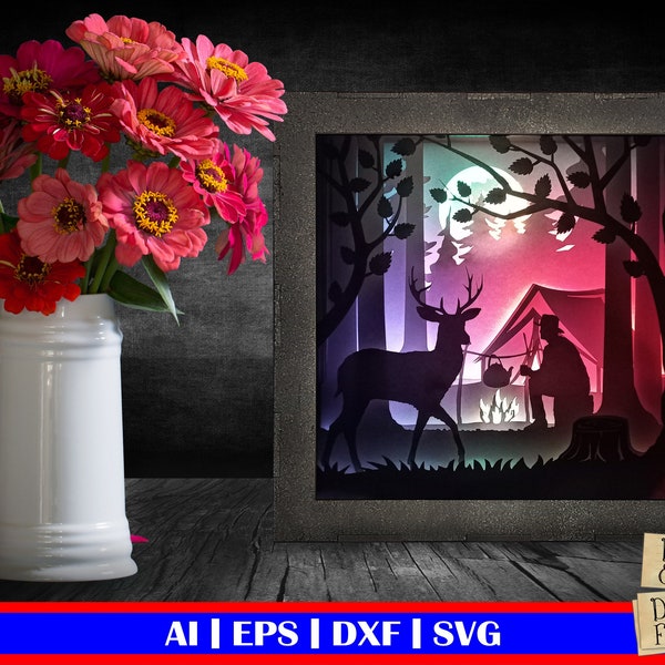 Forest Camping Campfire and deer 3D Light Box, camping svg, Tent svg, Camp scene cut file svg, 3D Shadow Box svg, campfire svg, camping svg, Forest Camping Campfire and deer 3D Light Box, camping svg, Tent svg, Camp scene cut file svg, 3D Shadow Box svg, campfire svg, camping svg,
