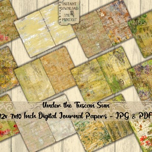 Unter der toskanischen Sonne, rustikal, Junk Journal, Papier, Urlaub, Reise, Italien, Sonnenblumen, Mohnblumen, Oliven, Trauben, Printable, Collage Sheet