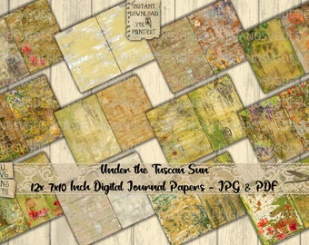 Under the Tuscan Sun, Rustic, Junk Journal, Paper, Vacation, Travel, Italy, Sunflowers, Poppies, Olives, Grapes, Printable, Collage Sheet
