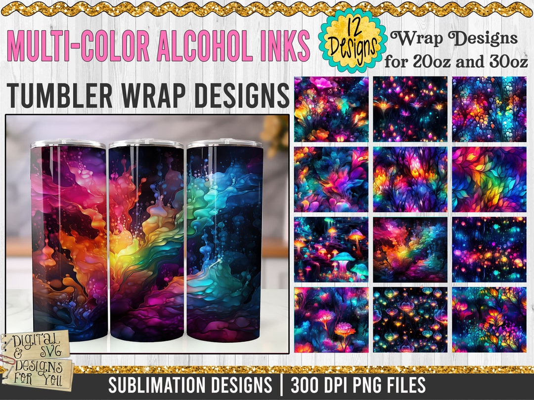 12 Multi-color Alcohol Inks PNG Bundle, Straight Tumbler Design ...