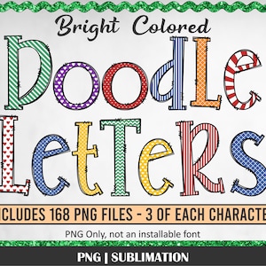 Doodle letters png, Doodle alphabet, Colored doodle letters PNG, doodle letters for sublimation, Sublimation alphabet download, doodle font