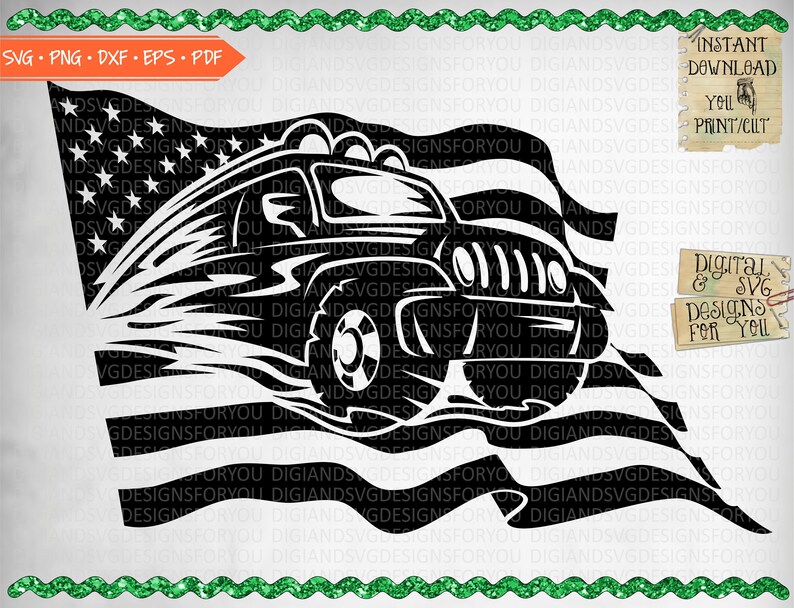 Download Flag and jeep Svg cut file Flag design Jeep 4th of July | Etsy