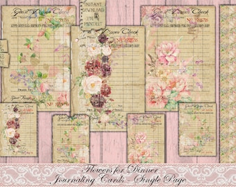 Guest Check, Shabby, Vintage, Journaling Cards, Floral, Ephemera, Junk Journal, Printable, Paper, Instant Download, Digital Kit