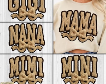 Crochet MAMA PNG Bundle – Knitted words png, Latch Hook Yarn Faux Style, Faux Yarn Bow Png, Mom Shirt png, Knitted Coquette