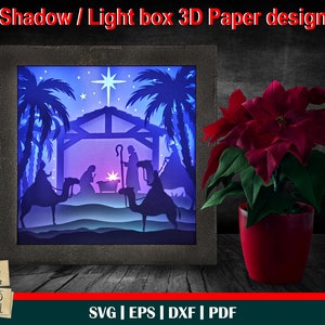 Szopka Bożonarodzeniowa - 3D Shadow box, 3D Light Box, Shadow Box, Santa sleigh svg, Christmas svg, Xmas svg, 3D Nativity svg, 3D Christmas