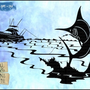Silhueta Marlin svg, pesca em alto mar svg, clipart de pesca, oceano svg, arquivo de corte marlin, wallart svg, pesca svg, oceano svg, arquivo de corte do mar