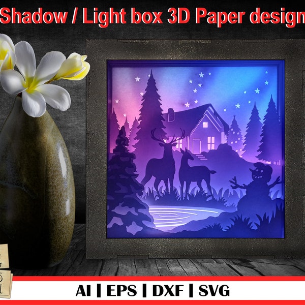 Christmas cabin and deer 3D Shadow box, Waving Snowman, Light Box, 3D Shadow Box SVG, Santa waving svg, Christmas eve, Xmas svg, Deer svg Christmas cabin and deer 3D Shadow box, Waving Snowman, Light Box, 3D Shadow Box SVG, Santa waving svg, Christmas eve, Xmas svg, Deer svg