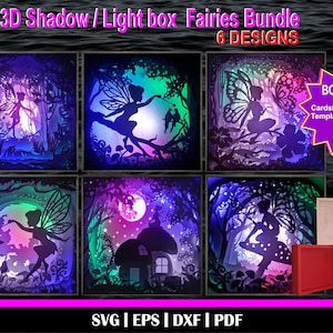 Fairy Bundle - 3D Shadow box templates, 3D Light Box svg, Fairy svg, Mushroom svg, Butterfly svg, 3d fairies, mushroom house svg, 3d fairy