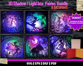 Fairy Bundle - 3D Shadow box templates, 3D Light Box svg, Fairy svg, Mushroom svg, Butterfly svg, 3d fairies, mushroom house svg, 3d fairy