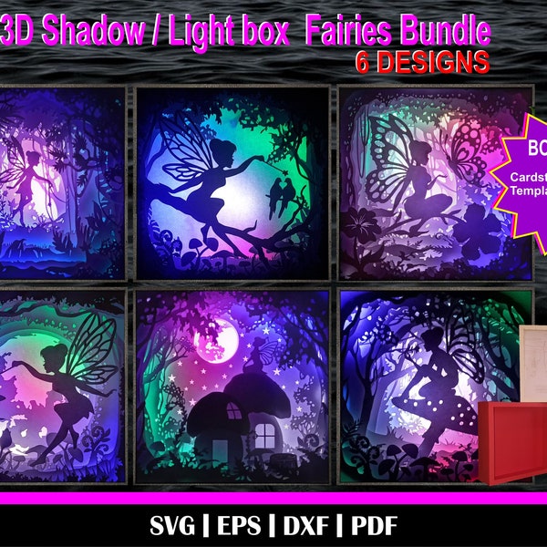 Fairy Bundle - 3D Shadow box templates, 3D Light Box svg, Fairy svg, Mushroom svg, Butterfly svg, 3d fairies, mushroom house svg, 3d fairy