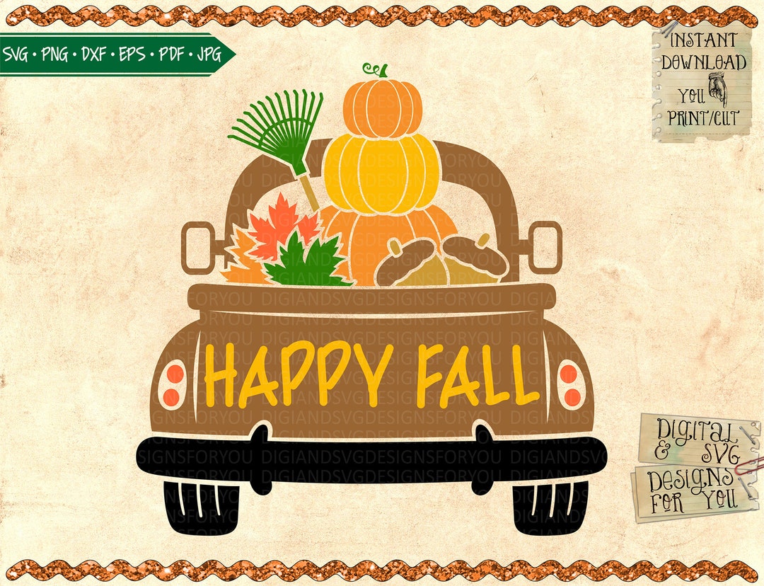 Happy Fall Truck Svg Png Eps Dxf Jpg Truck With Pumpkins Fall - Etsy