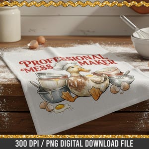 Humorous duck chef baking-themed PNG used on various sublimation products.