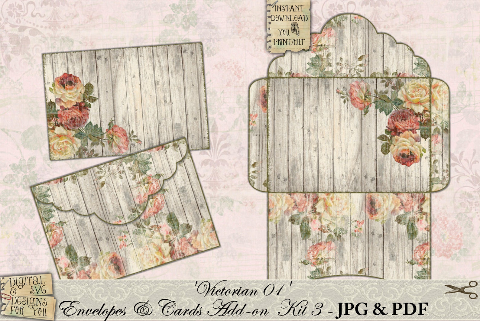 Shabby Chic, Victorian, Envelopes, Cards, Add-on 03, Junk Journal, Kit ...