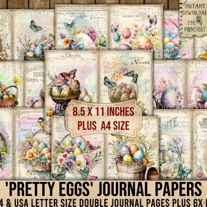 Hübsche Eier, Ostern, Frühling, Shabby Chic, Vintage, Junk Journal, Frühlingsblumen, Schmetterlinge, Kit, Scrapbooking, Decoupage, Karten, Printable