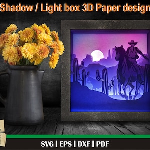Cowboy Wild West 3D Paper Cut Template, Light Box SVG, 3D Shadow Box SVG, 3D Light box template, Digital Download File svg, Cowboy horse svg