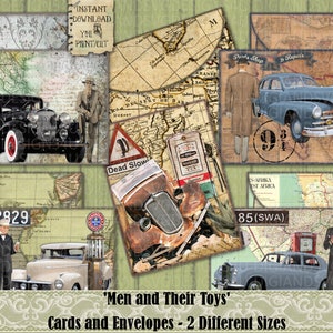 Vintage Autos, Männlich, Männer, Karten, Briefumschläge, Journaling Karten, Vintage, druckbar, Junk Journal, alte Karten, Ephemera, Collage, Scrapbook