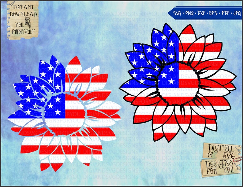 Download Patriotic Sunflower Svg png dxf eps Sunflower Svg 4th of ...