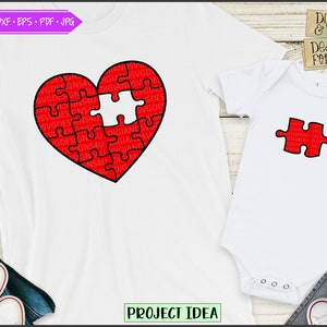 Stuk van mijn hart Svg Eps Png Pdf, rood hart Svg, puzzelstukjes Svg, mama en mij svg, papa en ik svg, bijpassende shirt ontwerpen, puzzel svg