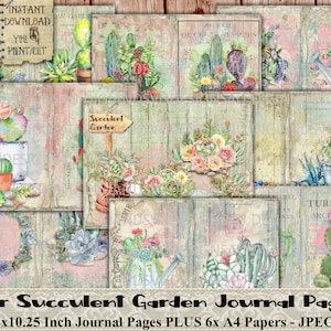 Nuestro Jardín Suculento, Diario basura, Suculento, Cactus, Cactus, Desierto, Plantas, Jardín, Grunge, Hoja de Collage, Imprimible, DigiAndSVGDesigns4U