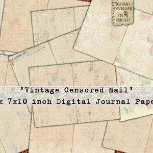 Carte in stile vintage, lettere censurate, Lettere, carta stampabile, Junk Journal, download istantaneo, carta stampabile vintage, kit digitale