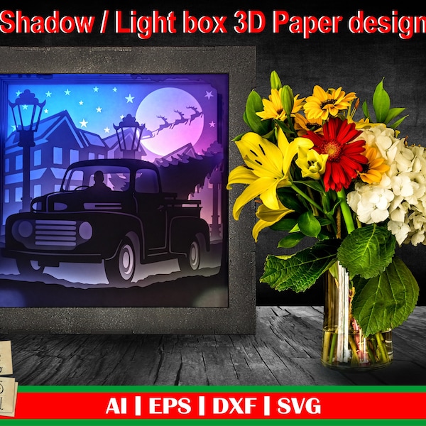 Christmas Vintage pickup - 3D Shadow box, vintage christmas pickup, Light Box, vintage truck svg, Xmas svg, christmas truck, farm truck svg Christmas Vintage pickup - 3D Shadow box, vintage christmas pickup, Light Box, vintage truck svg, Xmas svg, christmas truck, farm truck svg