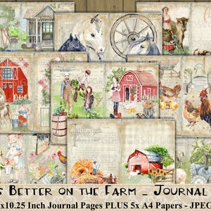 Life is Better, On the Farm, Farm Life, Country Living, Animals, Chicken, Cow, Horse, Pig, Sheep, Goat, Goose, Junk Journal, Paper, Print