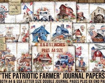Patriotic Farmer, 4th of July, Farm Life, Country, Trucks, Barns, Animals, Chicken, Horse, Pig, Goat, Ducks, Junk Journal, Paper, Printable