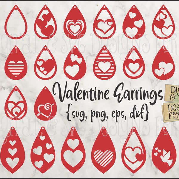 Valentine Earrings SVG | Laser cut template | Hearts svg | Earrings Heart | Vector | Cricut SVG | Silhouette SVG | Earring Cut file