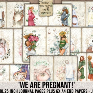 We are Pregnant, Junk Journal, Schwangerschaft, Mutterschaft, Daily Planner, Neutral, Collage Sheet, Scrapbook, druckbar, DigiAndSVGDesigns4U
