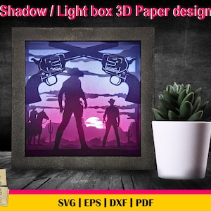 Wild west Shootout 3D Paper Cut Template, Light Box SVG, 3D Shadow Box SVG, 3D Light box template, Wild west svg, Gunfight svg, cowboy svg