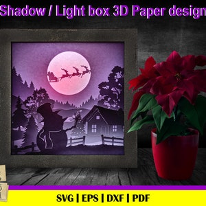 Christmas 4 - 3D Shadow box, Waving Snowman, Light Box, 3D Shadow Box SVG, Santa waving svg, Christmas eve, Xmas svg, Santa and reindeer svg