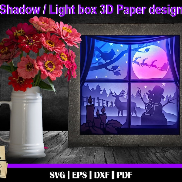 Christmas 6 - 3D Shadow box, Snowy window, Light Box, 3D Shadow Box, Santa sleigh svg, Reindeer svg, Xmas svg, Santa and reindeer, snowman Christmas 6 - 3D Shadow box, Snowy window, Light Box, 3D Shadow Box, Santa sleigh svg, Reindeer svg, Xmas svg, Santa and reindeer, snowman