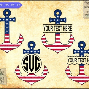 Anchor Monograms Svg, Anchors svg, 4th of July monograms, Anchor frame, Patriotic Anchors, USA anchors, American Anchors, Anchors cutfile