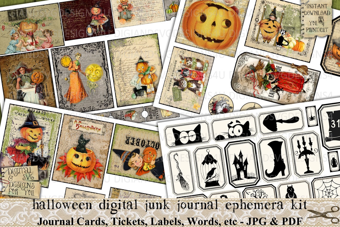 Halloween Ephemera Embellishment Printable Vintage | Etsy