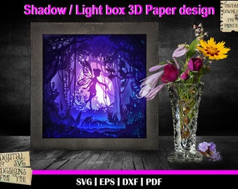 Fairy in forest svg - 3D Paper Cut Template, Light Box SVG, 3D Shadow Box SVG, 3D Light box template, Digital Download Files, 3D Fairy svg