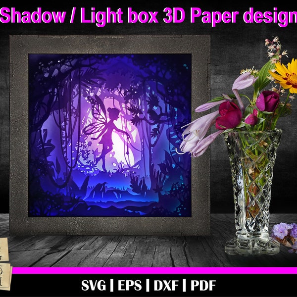Fairy in forest svg - 3D Paper Cut Template, Light Box SVG, 3D Shadow Box SVG, 3D Light box template, Digital Download Files, 3D Fairy svg Fairy in forest svg - 3D Paper Cut Template, Light Box SVG, 3D Shadow Box SVG, 3D Light box template, Digital Download Files, 3D Fairy svg