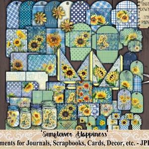 Bonheur de tournesol, Tournesol, Éphémères, Imprimable, Cartes, Enveloppes, Bocaux Mason, Balises, Été, Journal, Scrapbook, Planificateur, Découpage