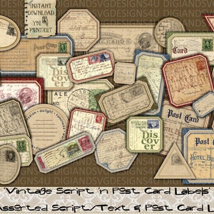 Étiquettes manuscrites vintage, Texte, Cartes postales, Grunge, Imprimable, Journal indésirable, Mots, Lettres, Cartes, Tags, Éphémères, Scrapbooking, Papier