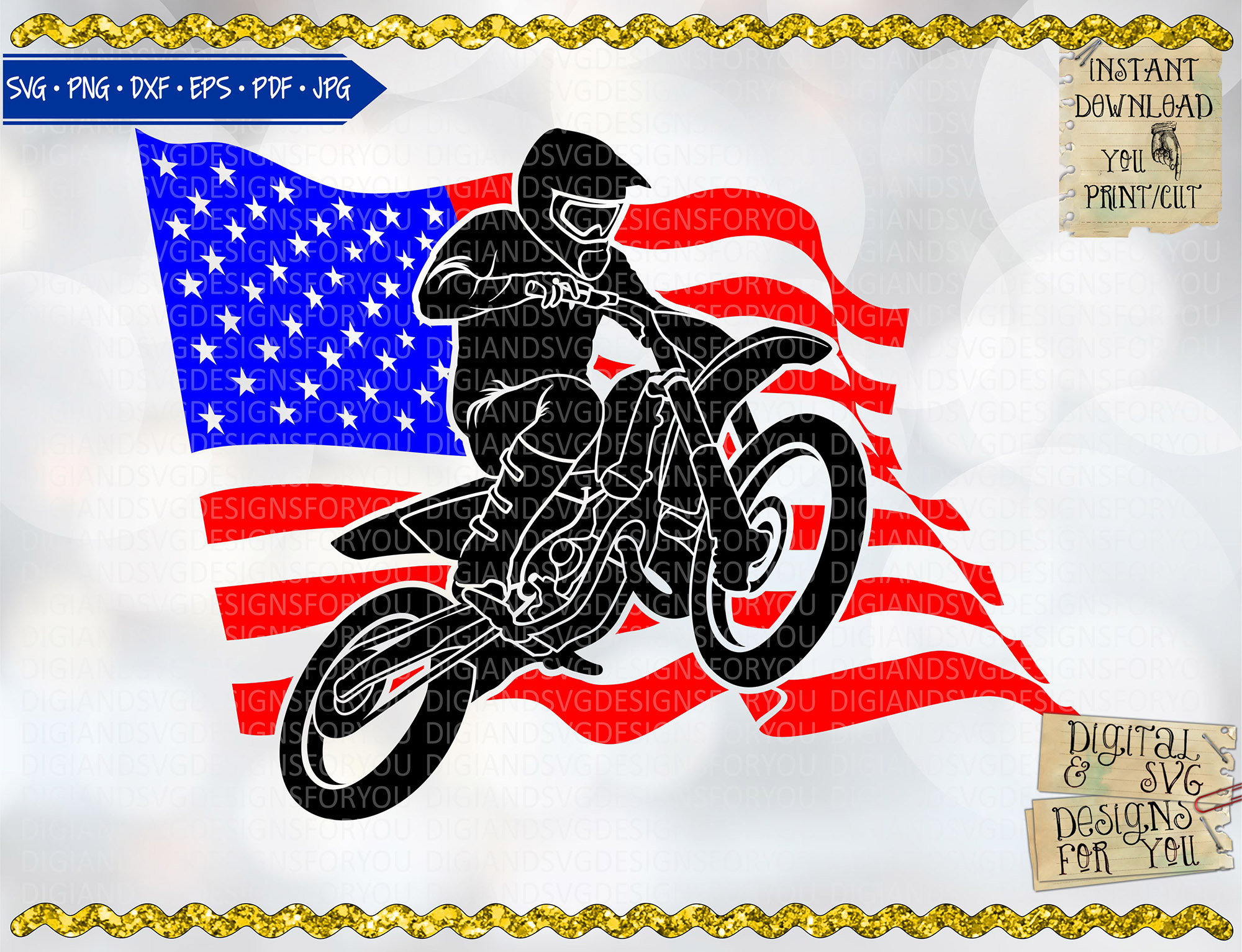 Flag and bike Svg cut file Flag design dirt bike 4th of Etsy