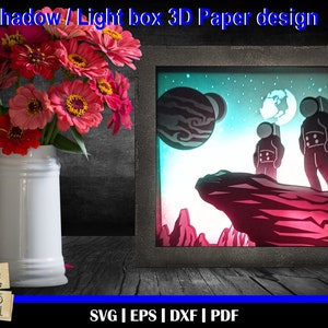 Space Man 2 on the mars - 3D Paper Cut Template, 3D Light Box, 3D Shadow Box, Astronaut svg, Spaceship svg, Solar system svg, Space svg