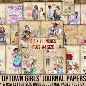Uptown Girls, Junk Journal, Fashion, Friends, Besties, Flowers, Collage Sheet, Decoupage, Scrapbook, Planner, Printable, DigiAndSVGDesigns4U